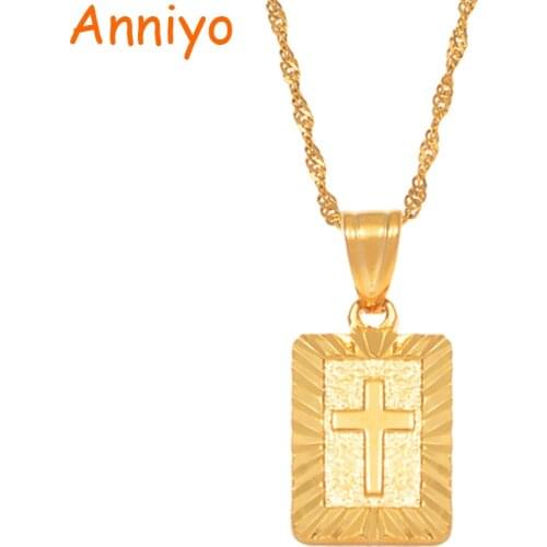 Anniyo Christian Cross Necklaces Women Gold Color Christianity Crucifix Classic Jewelry Charm Pendant Jesus Items gift #087506
