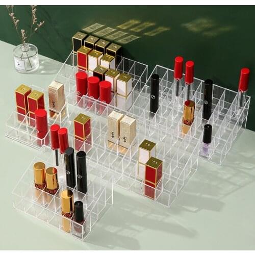 9/24/40 Lattice Trapezoid Plastic Transparent Makeup Display Rack Lipstick Stand Rack Cosmetic Organizer Holder Box High Quality