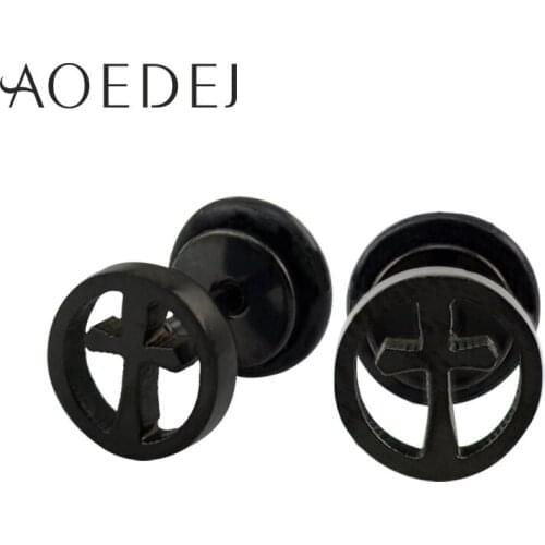 AOEDEJ Stud Earrings For Women Round Shaped With Cross oorbellen Trendy Black Earrings Piercing Jewelry pendientes mujer moda