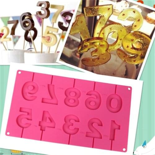 0-9 Numbers Shape Silicone Mold 3D Hand Made Sucker Sticks Chocolate Mold With Sticks Party Decoration