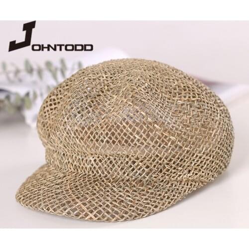 2021 New Summer Fashion Women Man Berets Hat Breathable Straw Flat Cap Chapeau Outdoor Travel Newsboy Cap Sun Hat Visor Hat