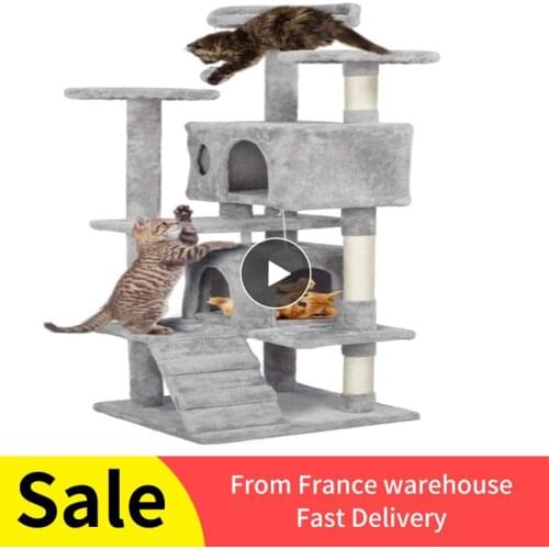 Overseas Stock!!! 130 CM Multi-Level Cat Tree For Cats With Cozy Perches Stable Cat Climbing Frame Cat Scratch Board Toys HWC