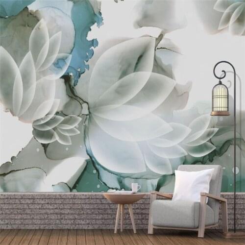 Wellyu Custom large mural 3d hand-painted abstract artistic conception ink white flower beautiful background wallpaper