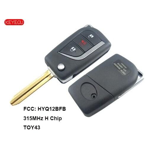 Keyecu Replacement Flip Remote Key 3 Button H Chip for Toyota Camry 2018, Car Key, TOY43 Blade, FCC: HYQ12BFB