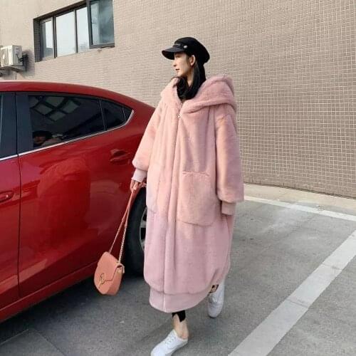Female Thick Warm Oversized Faux Fur Jacket Women Winter Coat Plush Ladies Big Hooded Pink Black Grey Teddy Outerwear
