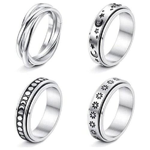 Star Moon Rotatable Titanium Steel Ring Stainless Steel Couple Rings Finger Ring Wedding Ring Engagement Ring Womens Ring