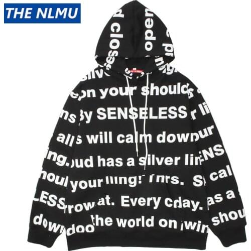 Winter Fleece Full Letter Print Hoodies Sweatshirt 2021 Men Hip Hop Pullover Hoodie Streetwear Casual Cotton Tops Oversize WE090