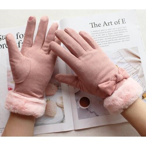 Bickmods 2020 New ladies fashion short warm gloves color bow winter outdoor travel gloves Six Colors