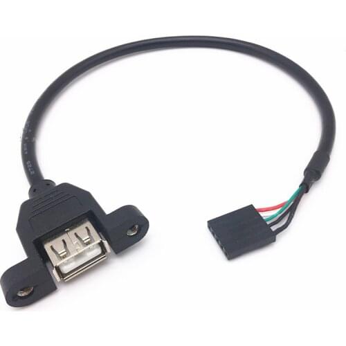 1PCS Dupont 5pins Female To USB A 2.0 Female Extension Cable 30CM Panel Mount Screw Ear Holes Baffle Line Connector 2.54mm
