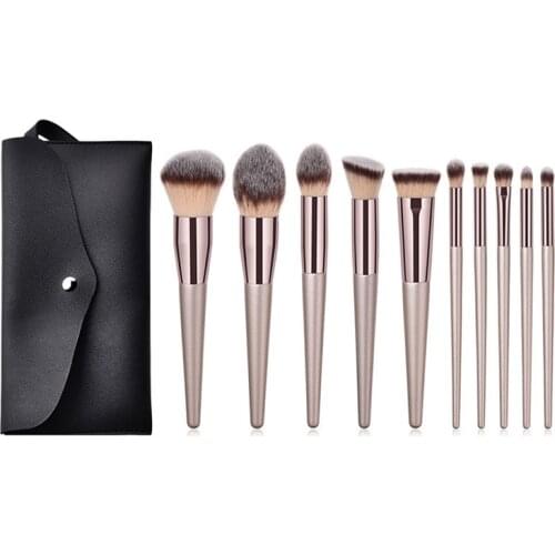 10 Pieces of Foundation Blush Lip Liner Cream Eye Shadow Brush Eyeliner Brush Champagne Gold Makeup Brush Tool Set