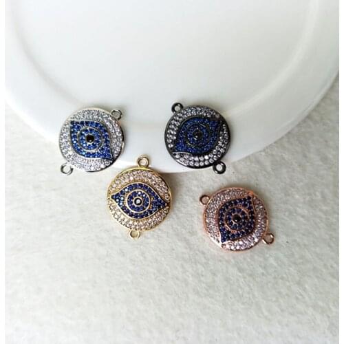 10Pcs Turkish Style Evil Eye Double Bails Connector CZ zircon Micro pave crystal Charm DIY Bracelet necklace Jewelry CT128