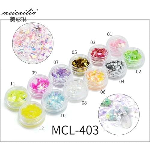 12 Jars/set Holo Glitter Nail Sequin Exquisite Irregular Candy Color Paillette Flakes Tips 3D UV Gel Polish Nail Art Decorations