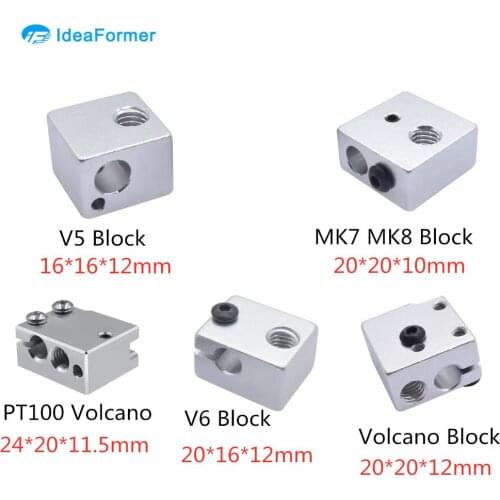 1pc 3D Printer Parts Heated Block MK7 MK8 MK10 V5 V6 Volcano for Print Head Extruder J-head Aluminum Block