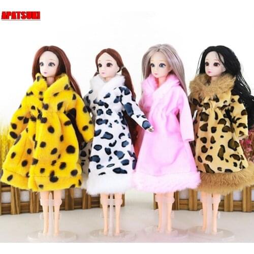 4pcs/lot Winter Leopard Coats Dolls Clothes For Barbie Doll 1/6 BJD Doll Accessories Fashion Outfits DIY Toys For Children DIY