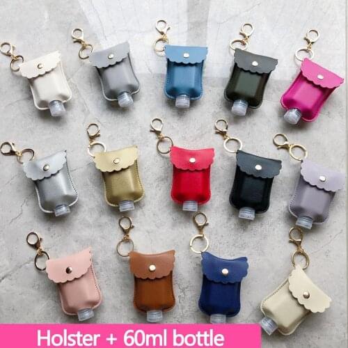 60ml Reusable Spray Bottle Hand Sanitizer Keychain Holder Leakproof Refillable Wrist Strap Keyring Travel Containers Keyfob
