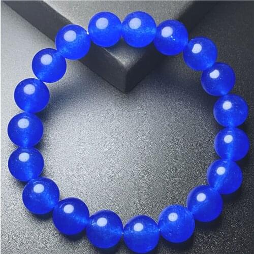 High Quality Natural Stone Aquamarines Bracelets Round Beads Elasticity Rope Blue Crystal Yoga Women Men Bracelet Pulsera Hombre