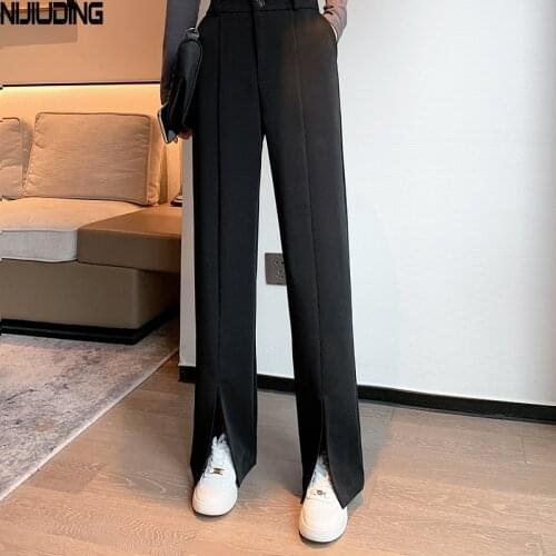 Casual High Waist Button Wide Leg Pants for Women Spring Summer Loose Female Floor-Length Split Suits Pants Ladies Trousers New