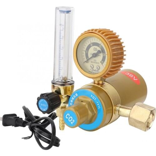 CO2 Pressure Regulator Carbon Dioxide Pressure Reducer Heated Pressure Gauge Meter 36V CN Plug Flowmeter For MIG/TIG Welding