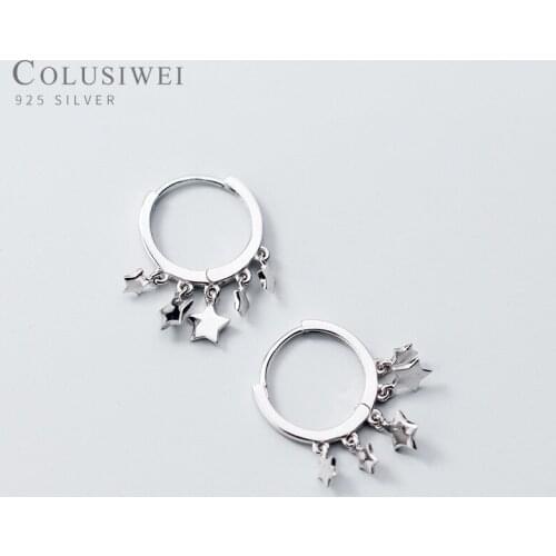 Colusiwei New Arrival Real 925 Sterling Silver Fashion Star Pentagram hoop Earrings for Women Simple Sterling Silver Jewelry