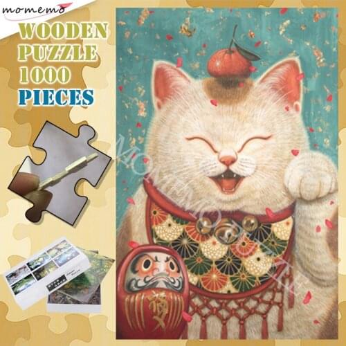 Wooden Puzzle Games 300 500 1000 Pieces Jigsaw Puzzles for Adults Lucky Cat Pattern Puzzle Toys DIY Assembling Kid Education Toy