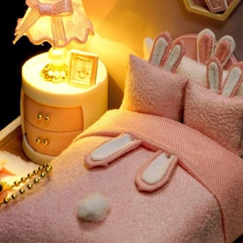 DIY Miniature Doll House LED 3D Bedroom Living Room Model Kids Toy with Cover Tabletop Ornaments Girl Valentine Birthday Gift