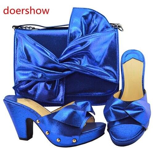 Doershow Shoes and Bag Set African Sets 2018 Ladies Italian Shoes and Bag Set Decorated with Rhinestone Nigerian Shoes!Sbf1-51