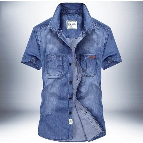 Denim shirt mens short-sleeved summer new style pure cotton loose large size classic retro half-sleeved shirt