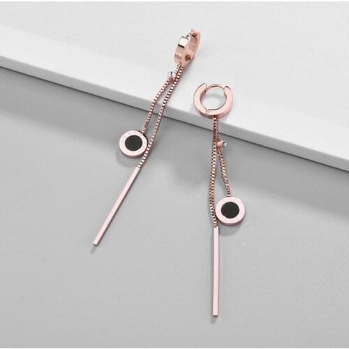 Korean Style Trendy Roman Numerals Shell Pendant Long Tassels Hoop Earrings For Women Fashion Rose Gold Stainless Steel Jewelry