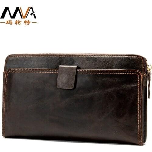 Wallets for Man Leather Wallet First Layer Cowhide Mens Business Clutch Zipper Phone Bag