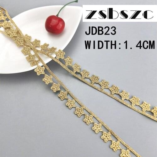 1.4CM Width 10Yards Stars Gold Lace Ribbon Glitter Crocheted DIY Craft Sewing Supplies