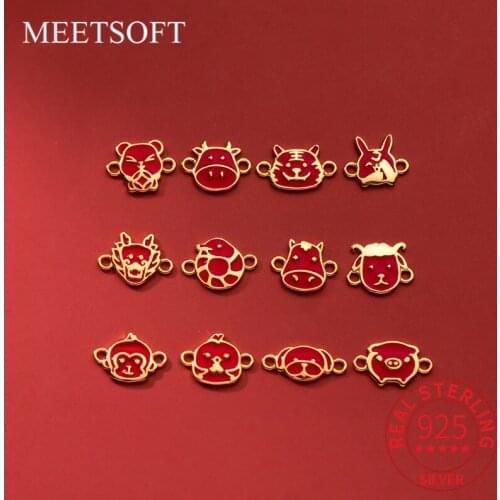 MEETSOFT 925 Sterling Silver 12 zodiac Animals Charms Special of DIY Handmade Making Finding Jewelry Components Accessory