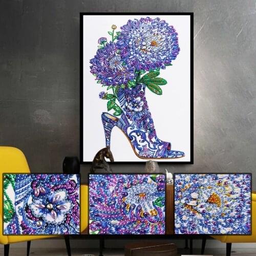 5D DIY Special Shaped Diamond Painting Purple Flower Shoes Mosaic Kit Rhinestone Drawing Picture Set Home Decoration Craft