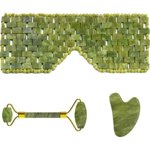Jade Eye Mask Face Massage Roller Guasha Scraper Set 100% Natural Crystal Stone Sleeping Masks Skin Care Tool Roller Massager