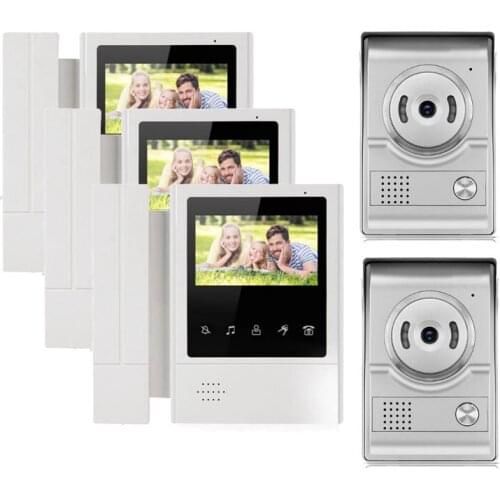 XINSILU New Item Intercom Doorbell Security System Video Door Phone 3X4.3"Touch Key LCD Color Monitor+ 2XNight Version Camera