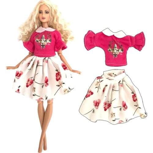 1 Set Princess Style Dress Pink Princess Sleeve Top + Fluffy Skirt Birthday Party For Barbie Doll Girl Accessories 293F
