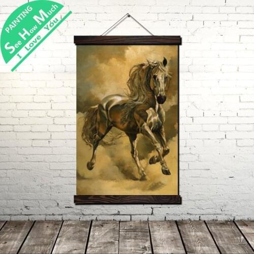 Prince of Horse Scroll Painting Canvas Vintage Poster and Print Wall Art Pictures Living Room Bedroom Farmhouse Decoration