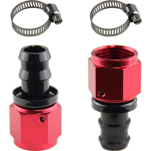 RED & BLUE AN10 Straight Push On Lock Socketless Oil Fuel Line Hose End Fitting Adapter
