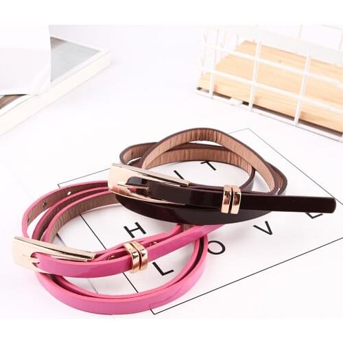Fashion Lady Girl Colorful Patent Leather Simple Solid Waist Belt Clothing Accessories Candy Color Skinny Thin Narrow Waistband