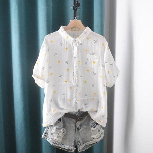 Lamtrip Umbrella Print Cartoon Short Sleeve Cotton Yarn Vintgae Shirt Blouse Mori Girl Autumn