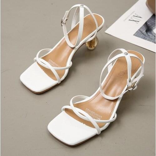 Summer New Fashion Apricot Women Mules High Heels Slippers Sandals Sexy Square Open-toed Heel High Quality Shoes