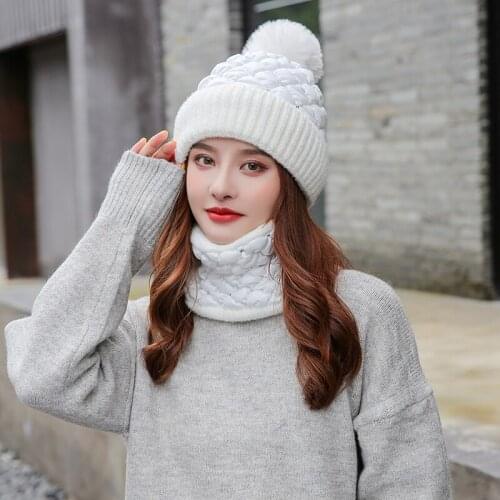 Fashion Autumn Winter Womens Hat Caps Knitted Wool Warm Scarf Thick Windproof Balaclava Multi Functional Hat Scarf Set For Wome