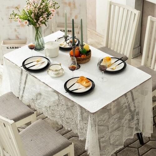 Home White Romantic Lace Tablecloth European-Style Simple Rectangular Coffee Table Party Wedding Table Decoration Tablecloth
