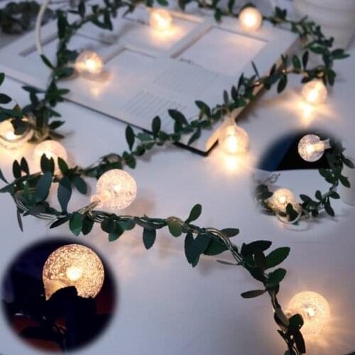 Simulation green leaf cane flower vine LED bubble beads light string wire green vine string light DIY wedding wreath ornament