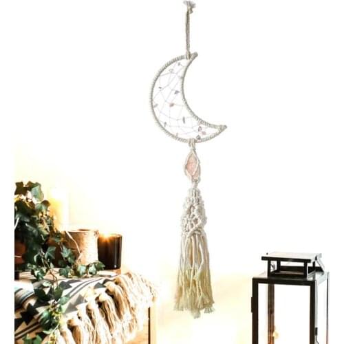 Moon Shape Dream Catcher Pendant Thread Wall Garden Cotton Decor Gift Nordic Moon Home Decoration Handmade Dream Catcher