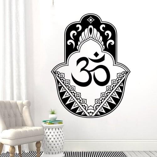 Hanging Hamsa Wall Vinyl Art Hand Of Fatima Wall Sticker Oriental Design Yoga Wall Decal Fatima Hand Mural Home Decor AY1404