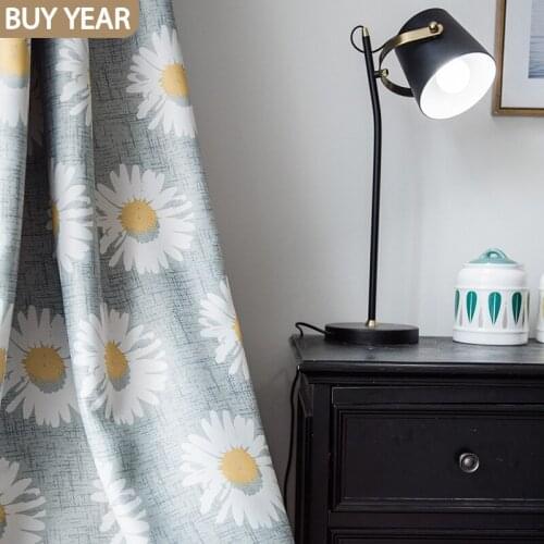 Pastoral Style Curtains for Living Dining Bedroom Room Daisy Simple American Print Thickened Full Shade Curtains Sheer