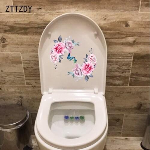 ZTTZDY 23*23.3CM Beautiful Watercolor Rose Bedroom Wall Decor Decals Classic Toilet Sticker T2-0368