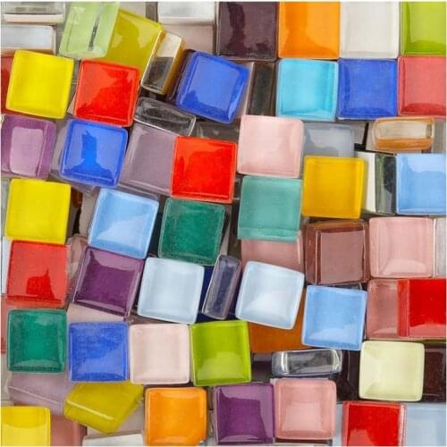 IBOWS Glass Mosaic Making Tiles Bulk DIY Crafts Floor Cup Sink Decoration Handmade Square Color Crystal Mosaic Stones 100pcs