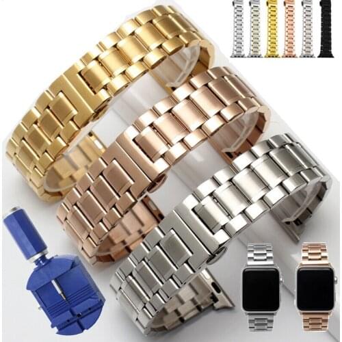 5ZPT Stainless Steel Watch Band For Apple Watch Series 5 4 3 2 40mm 44mm 38mm 42mm Strap for iWatch with Butterfly Clasp Tool
