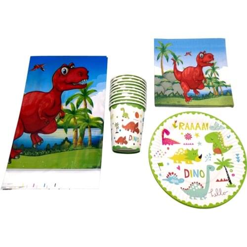 61pcs Dinosaur Theme Birthday Party Table cover Plate Dishes Baby Shower Maps Cups Napkins Decorations Kids Favors Tableware Set
